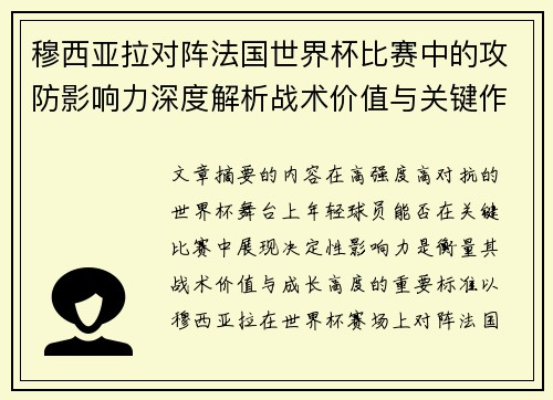 穆西亚拉对阵法国世界杯比赛中的攻防影响力深度解析战术价值与关键作用